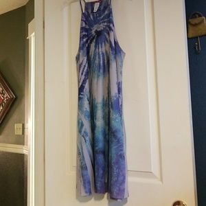 Tie-dye water color short dress in teal and blue